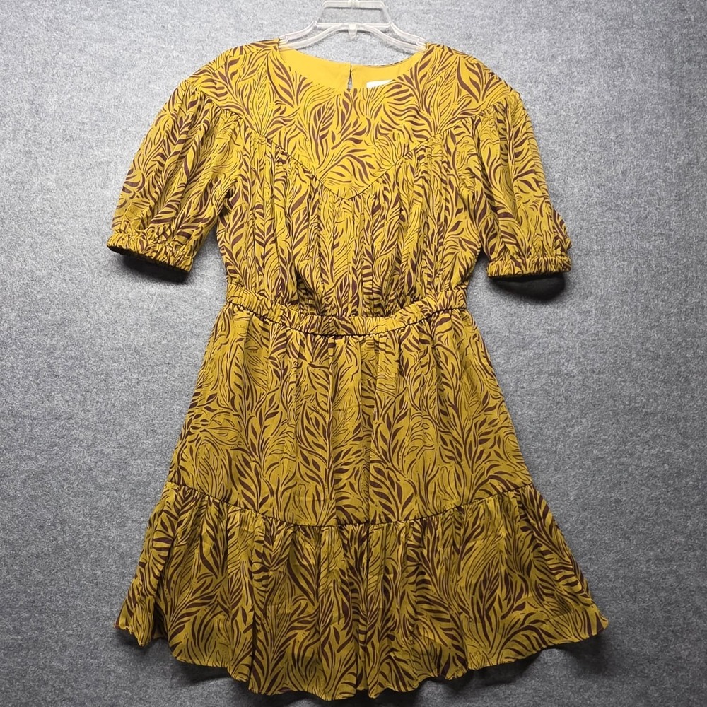 Ted Baker London Women's Yellow Zebra Print Tiered Midi Dress Size 2 Short Sleev